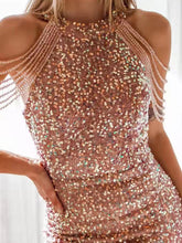 Neck Hanging Sexy Crystal Fringe Sequin Dress